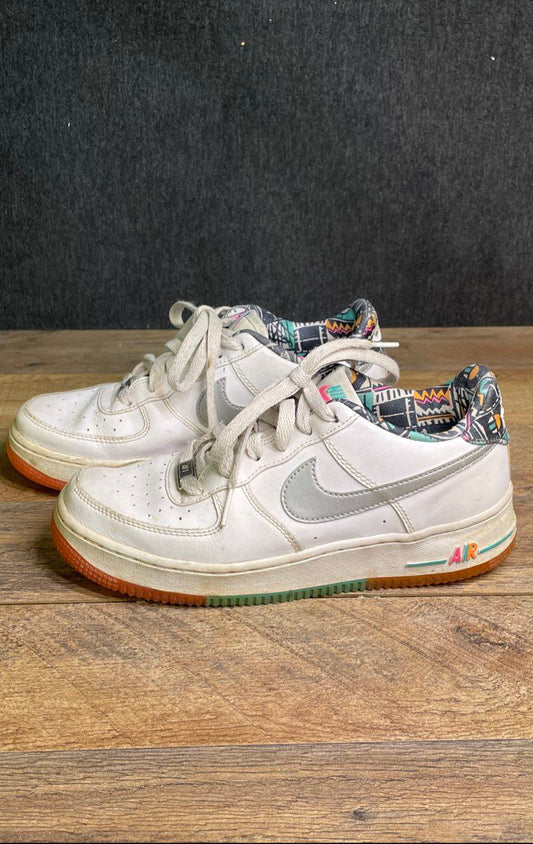 Nike Air Force 1 Low GS White Metallic Silver Multi-Color Youth Sneakers Size 6Y