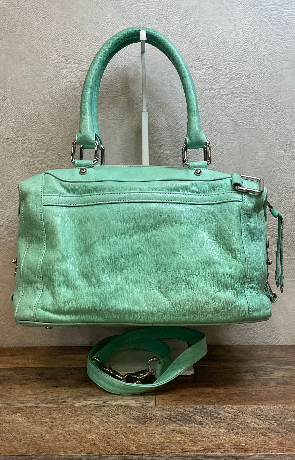 Rebecca Minkoff Mint Green Leather Mini MAB Satchel Handbag Silver Hardware