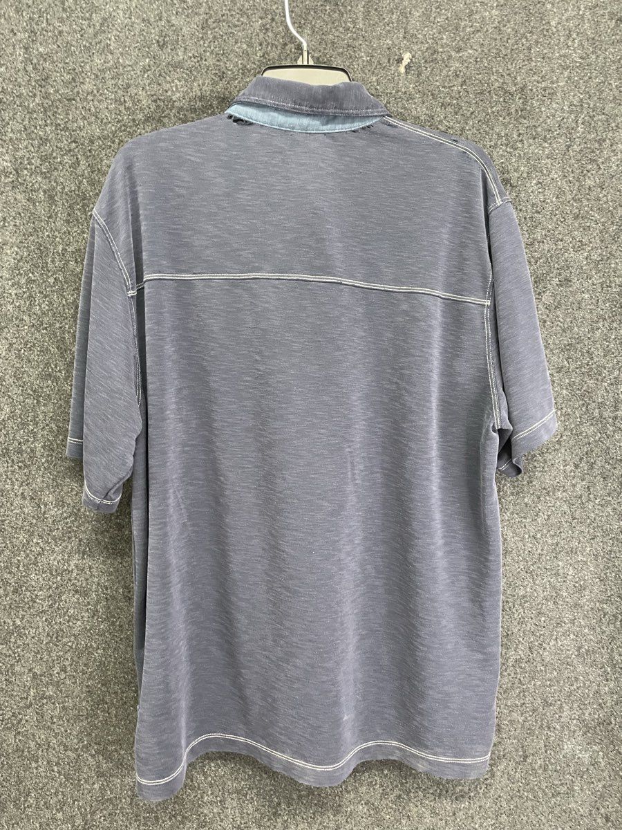 Orvis Men's Short Sleeve Polo Shirt Gray Blue Slub Contrast Stitch Sz XL