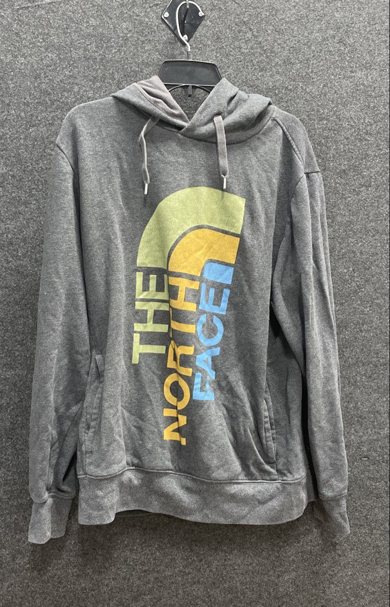 The North Face Men's Gray Multicolor Vertical Logo Pullover Hoodie Size L