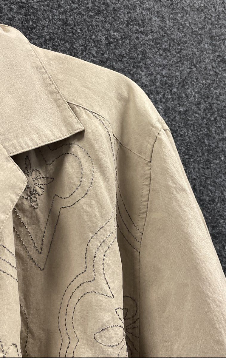 Fuslone Men's Tan Brown 100% Silk Embroidered Short Sleeve Button Down Shirt M