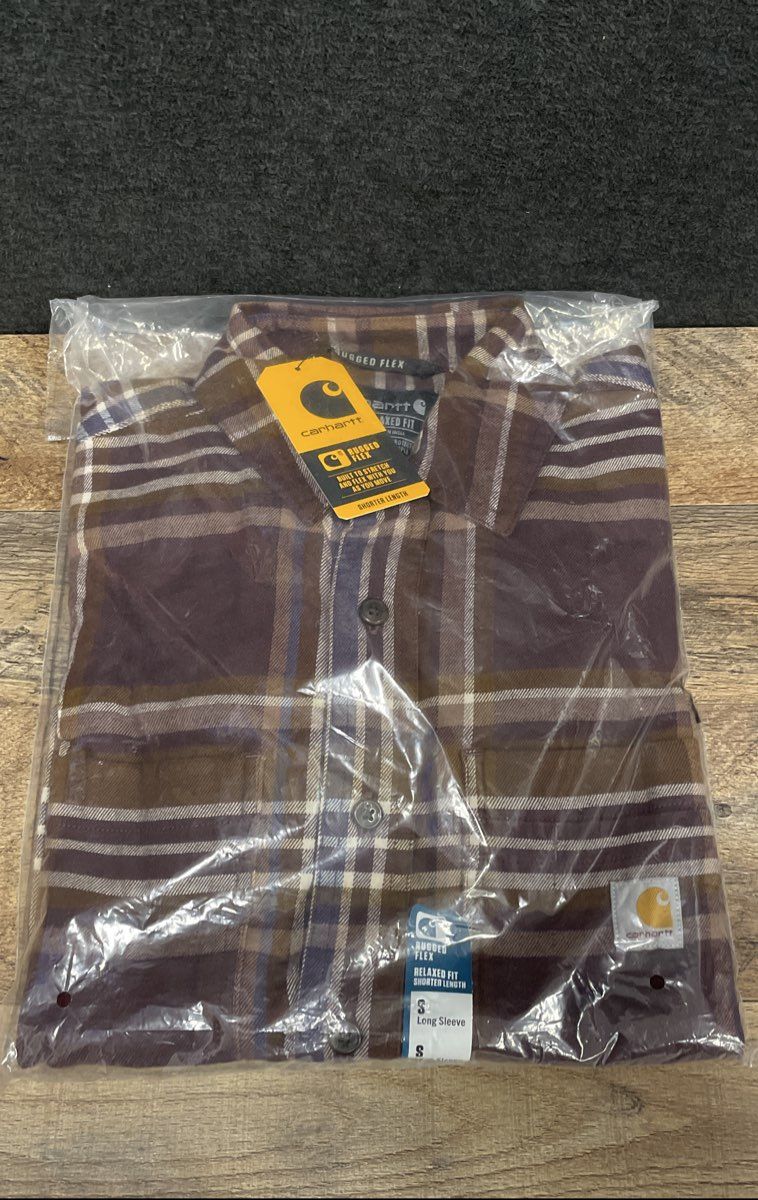 Carhartt Men's Burgundy Brown Plaid Rugged Flex Relaxed Fit Flannel Shirt NWT S
