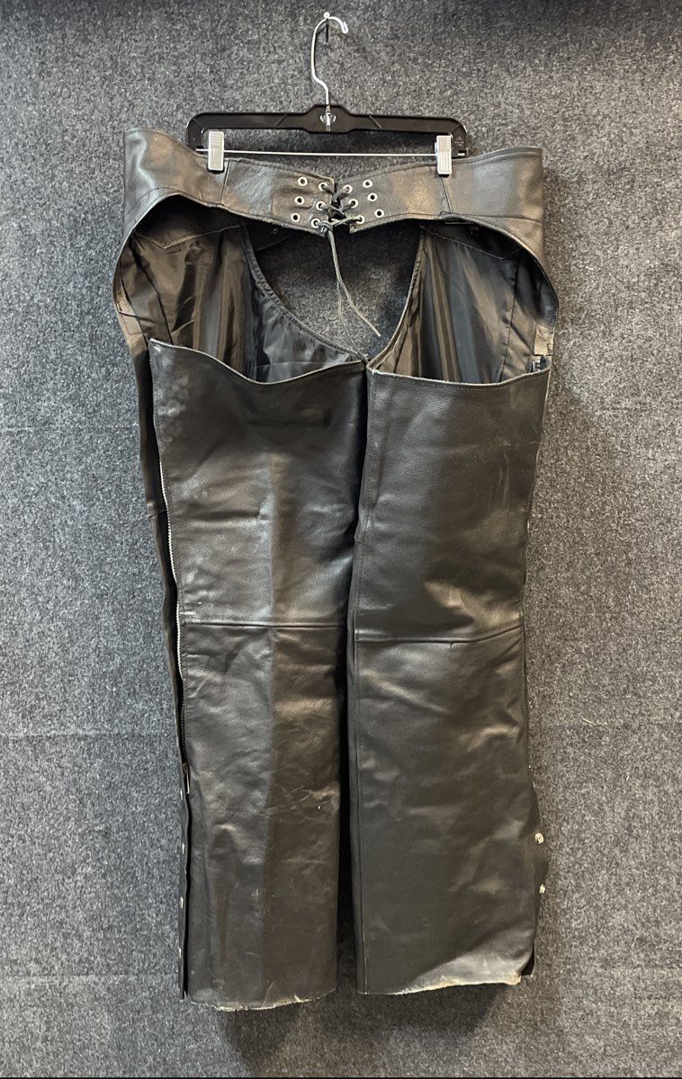 Event Leather Black Leather Motorcycle Chaps Belted Lace Back Sz XXL
