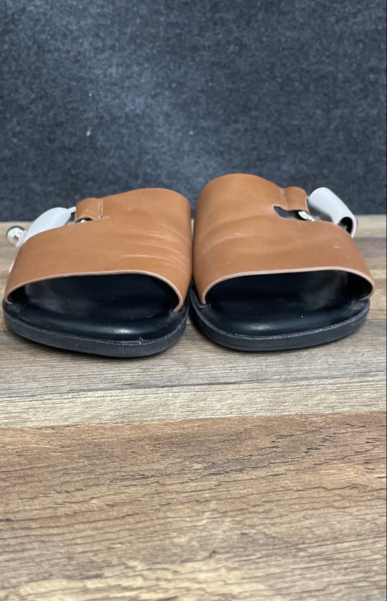 Bleecker & Bond Cognac Brown Black Flat Slide Sandals Women's Size 7.5M