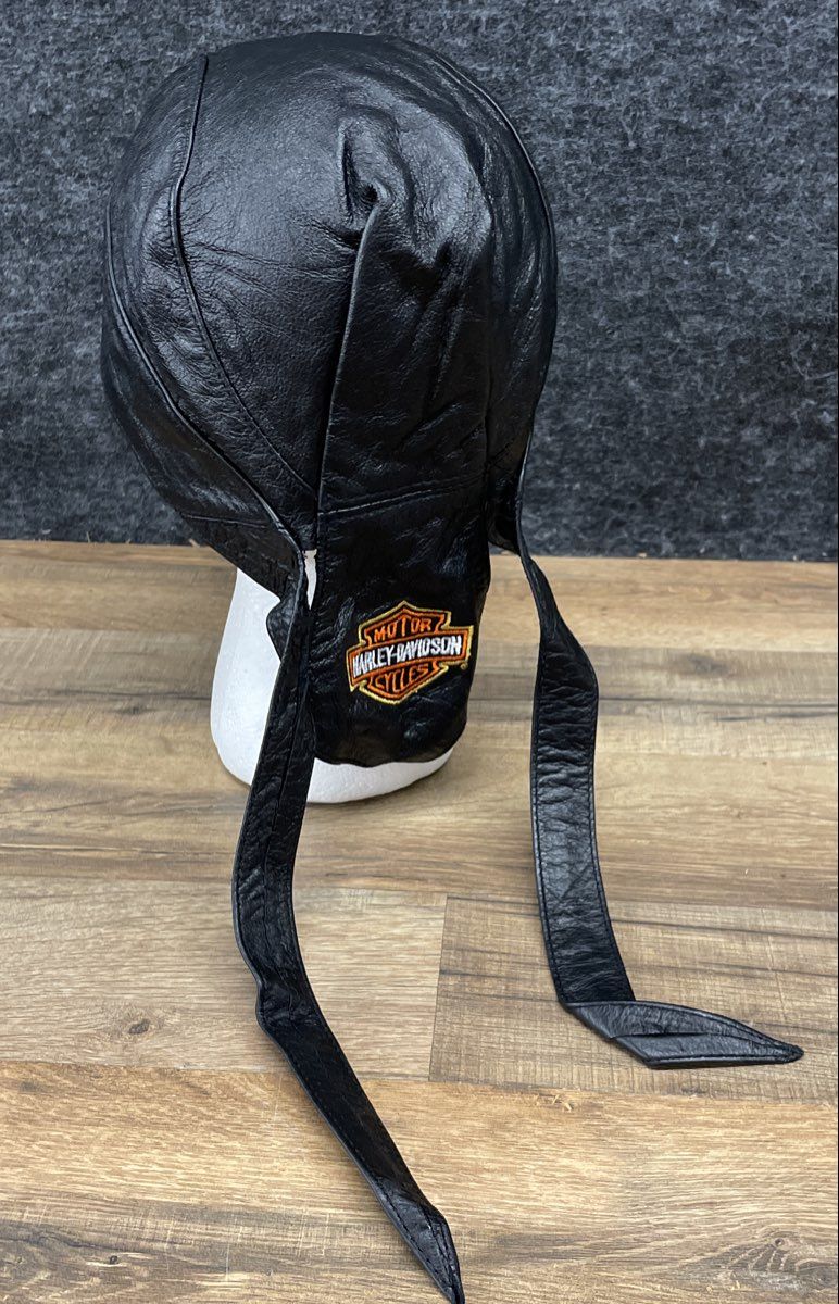 Vintage 90s Harley-Davidson Black Leather Biker Headwrap Bandanna Patch Sz OS