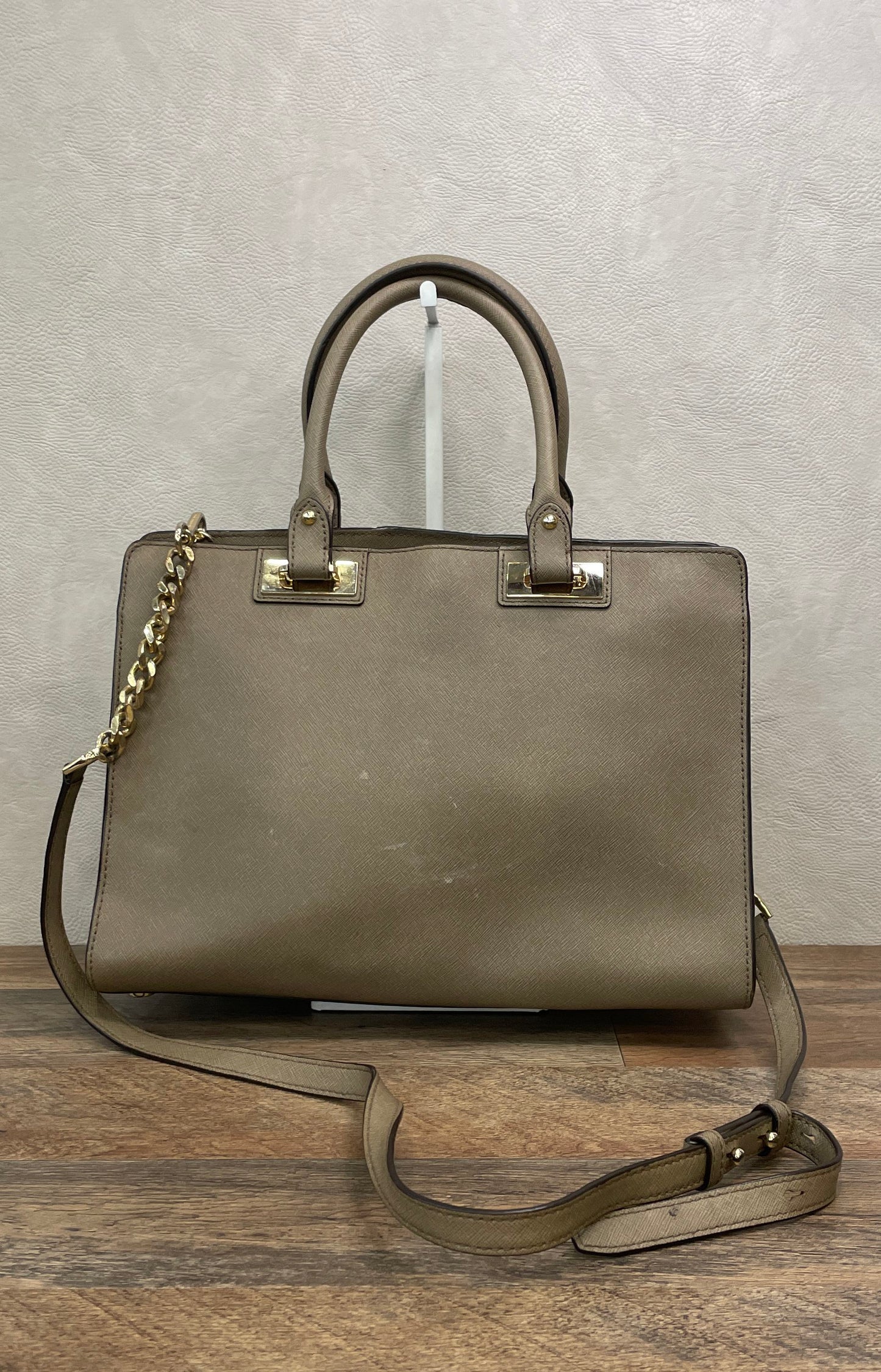 Michael Kors Brown Saffiano Leather Satchel Crossbody Bag Gold Hardware