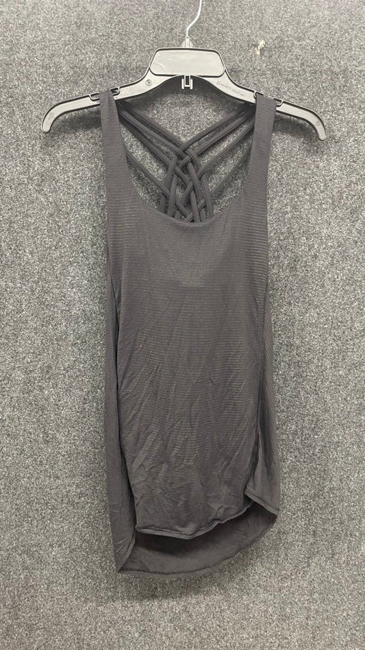 Lululemon Women's Wild Tank Top Black Gray Striped Strappy Criss Cross Sz 6