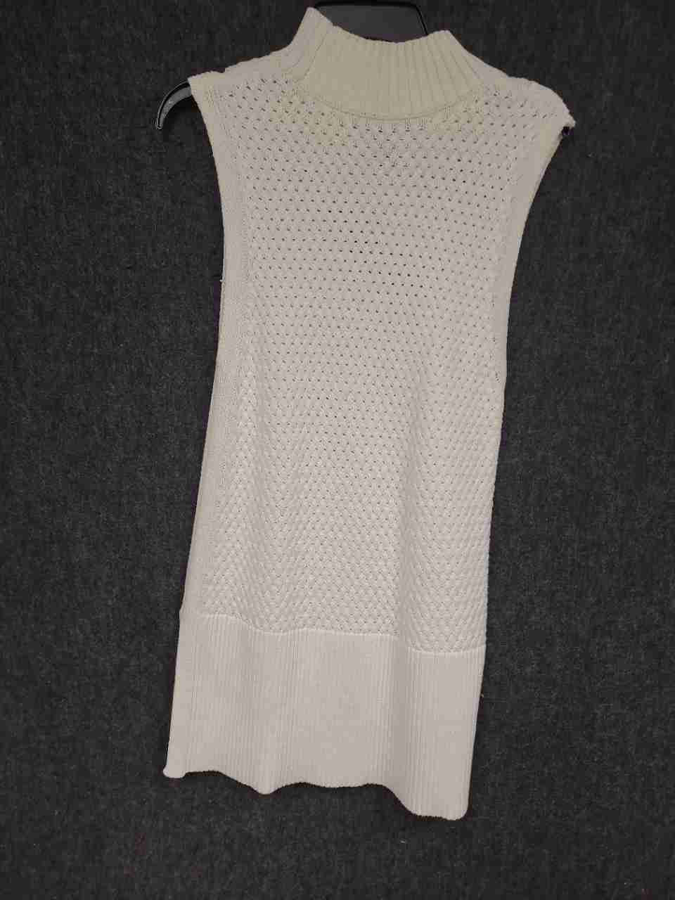 White House Black Market Women's White Mock Neck Sweater Vest Tunic Sz M