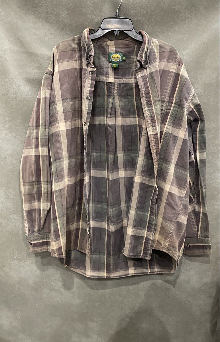 Vintage Cabela's Men's Brown Purple Plaid Cotton Shirt Jacket Sz 2XL Tall