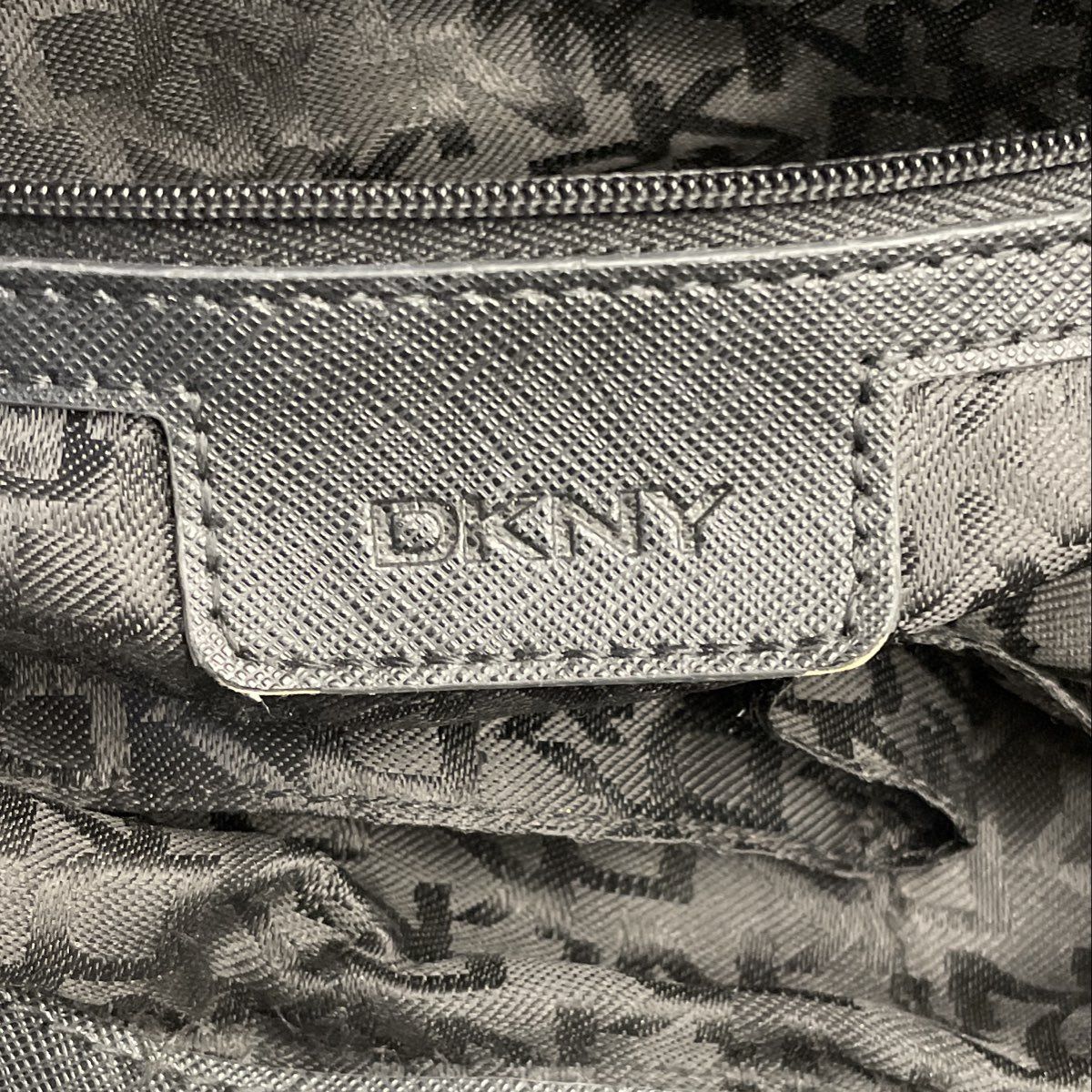 DKNY Black Monogram Logo Jacquard Tote Bag Large Silver Hardware