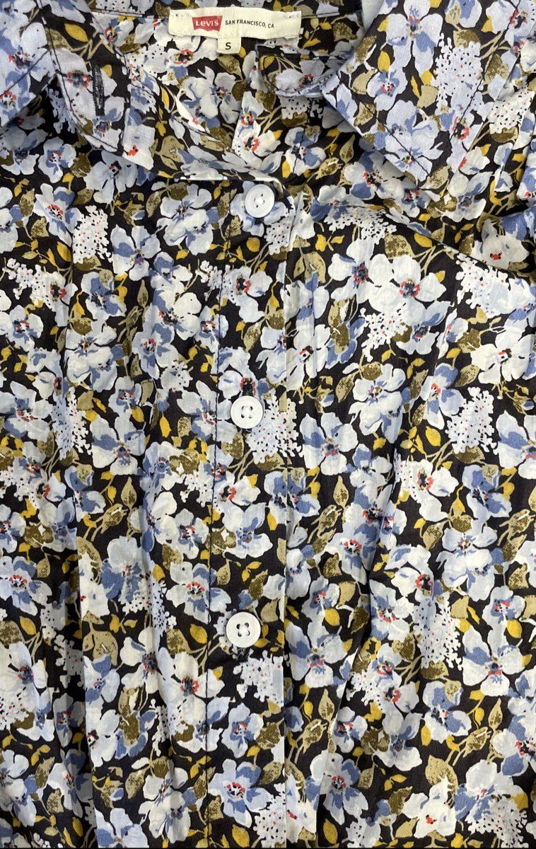 Levi's Women's Floral Pleated Sleeveless Top Button Up Cotton Blue White Sz S