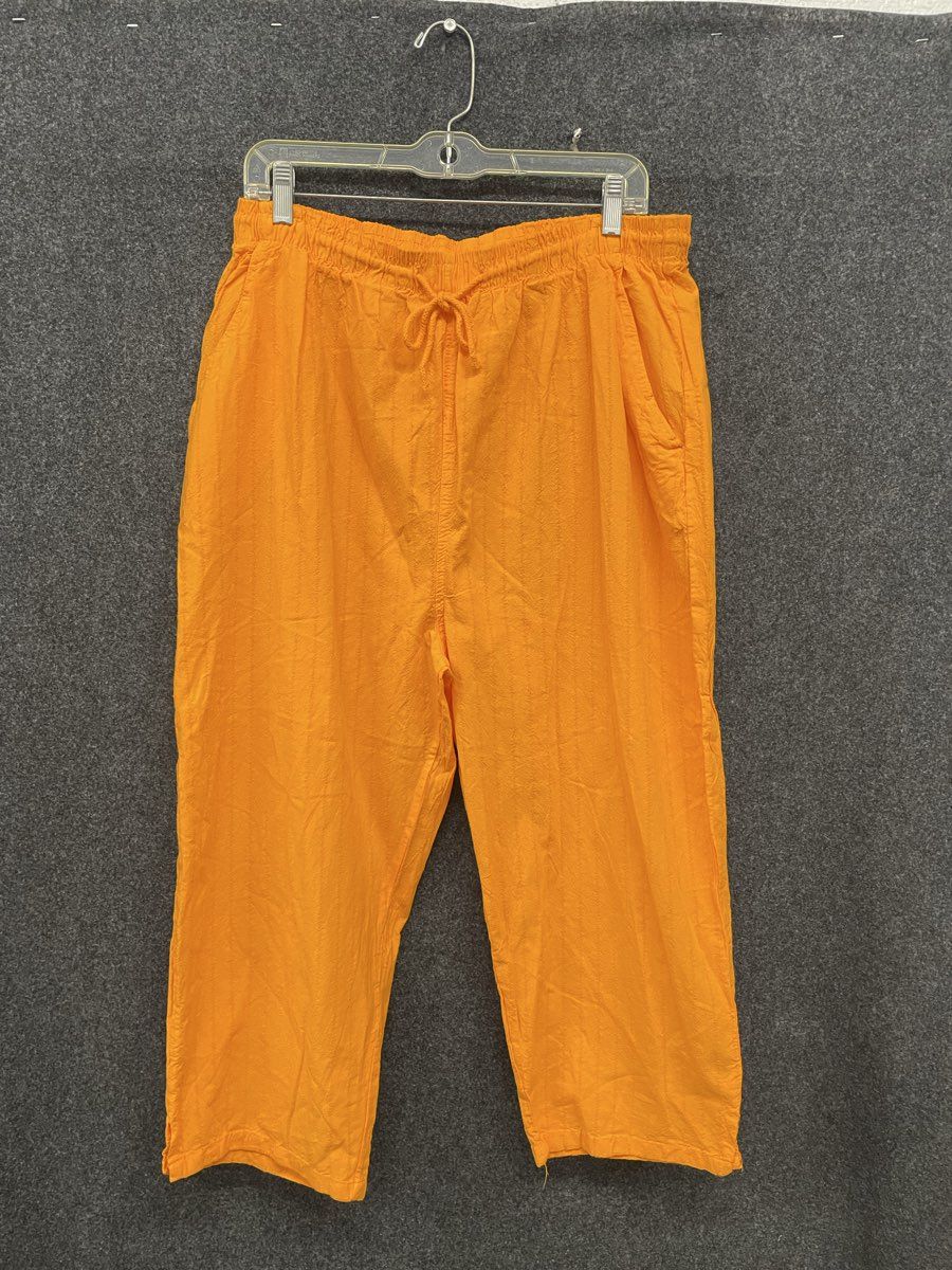 Ragton USA Women's Orange Textured Cotton Elastic Waist Pants Vintage 90s Sz 2XL