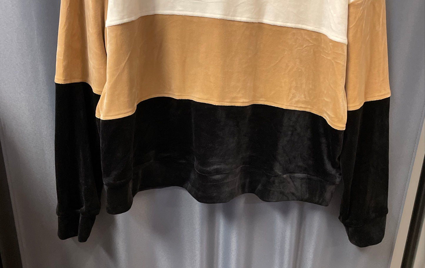 Wonderly Women's Velour Colorblock Top Cream Tan Black Long Sleeve Size Large