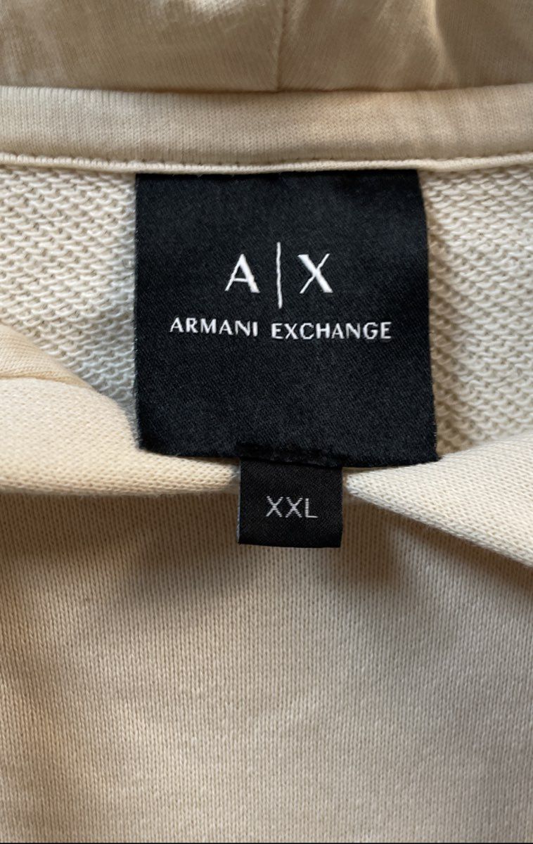 Armani Exchange Men's Cream Embossed Logo Hooded Sweatshirt Hoodie Sz XXL