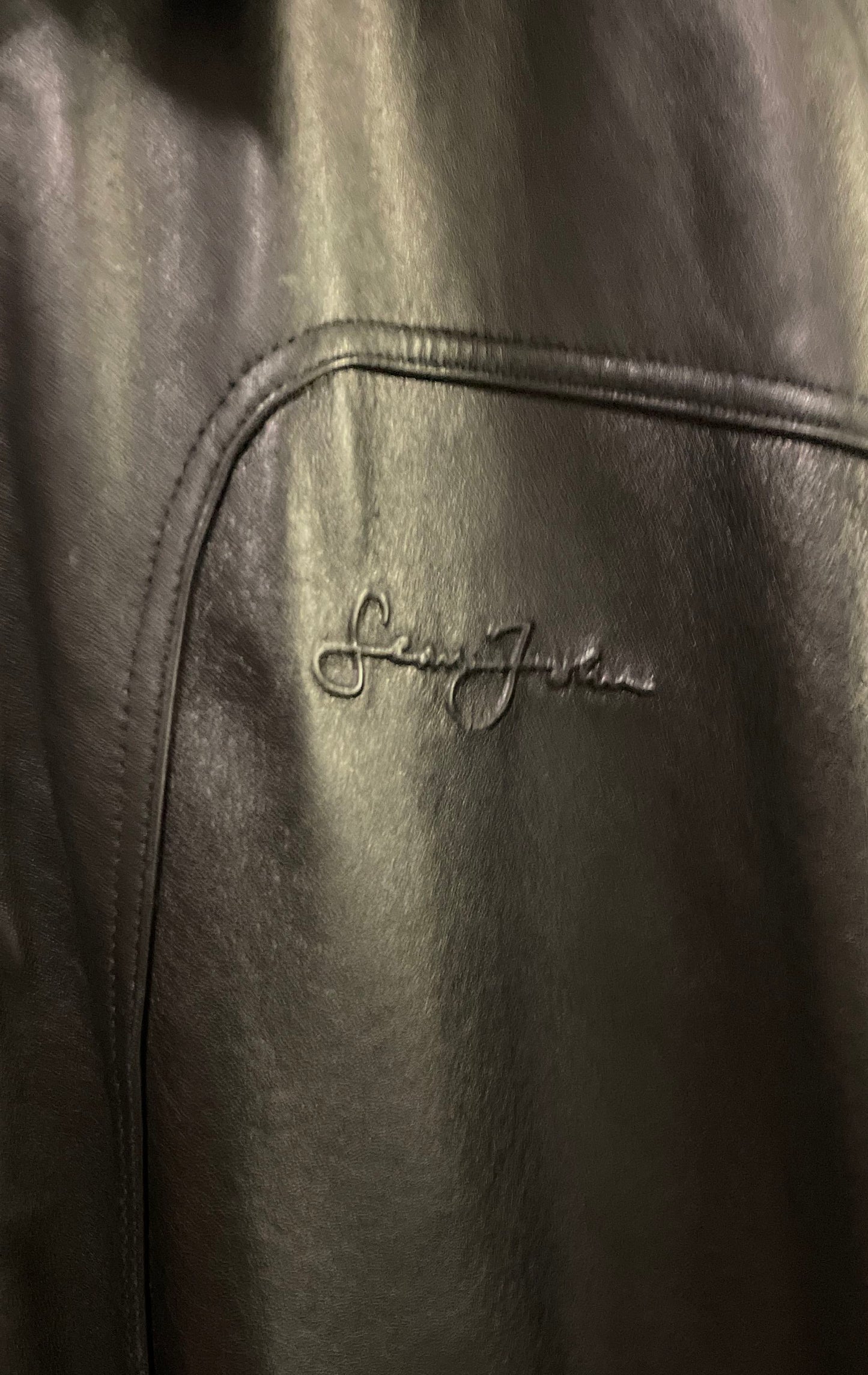 Vintage 90s Sean John Embroidered Black Leather Jacket Sz 4X