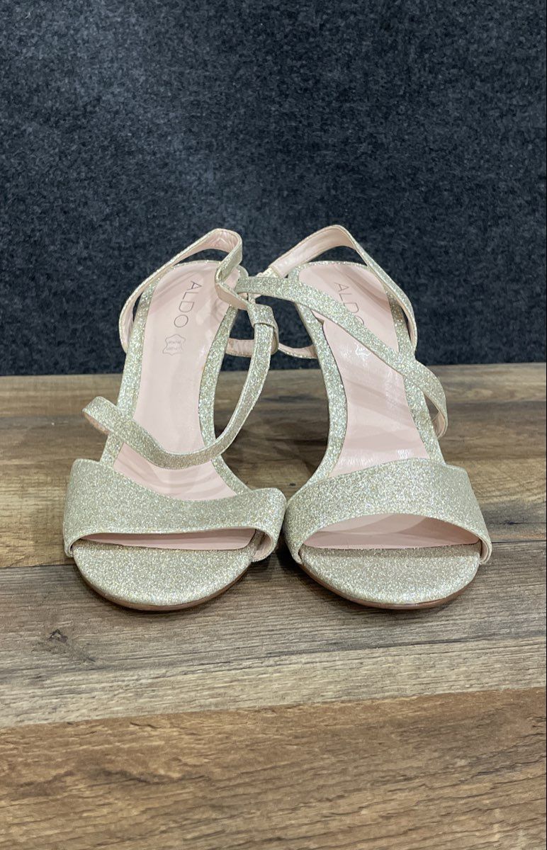 Aldo Silver/Pink Glitter Strappy Slingback Stiletto Heels Women's Size 9