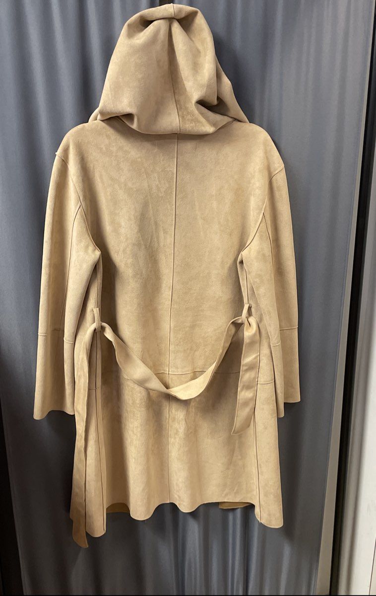 Zara Women's Tan Faux Suede Hooded Open Front Coat Cardigan Sz S Camel