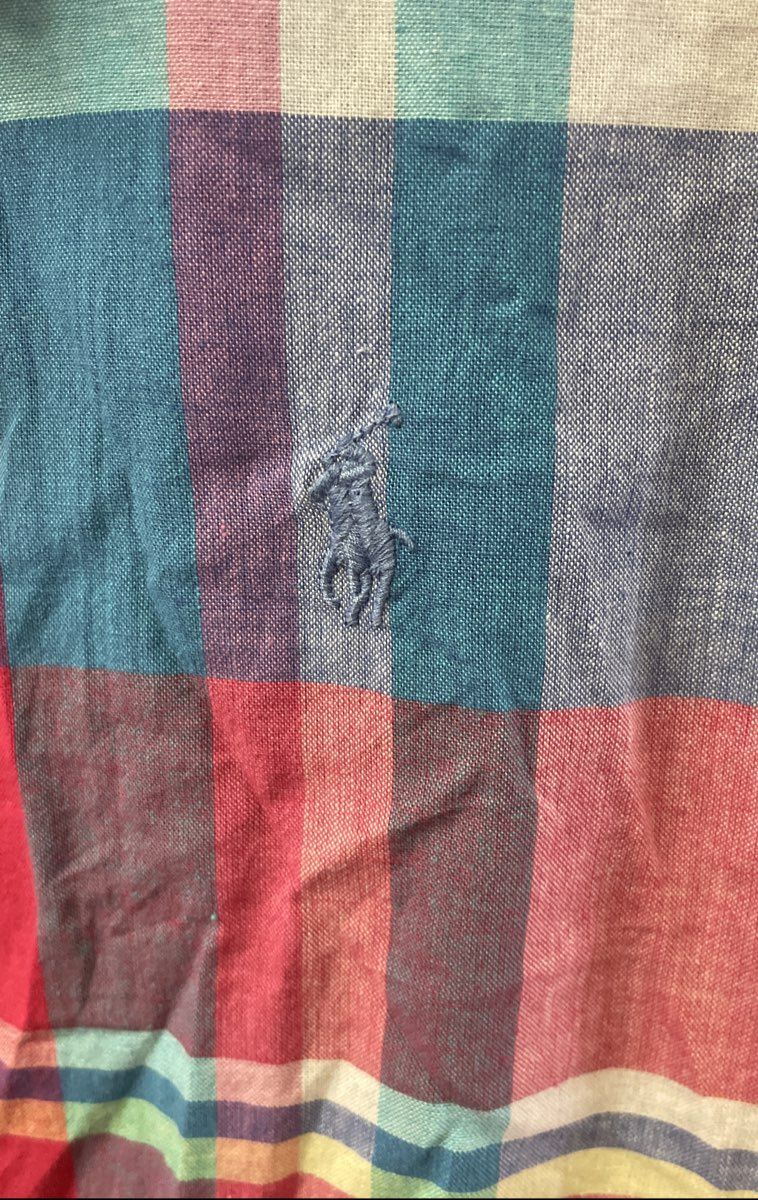 Polo Ralph Lauren Girls Plaid Dress Multicolor Short Sleeve Button Up Sz 16