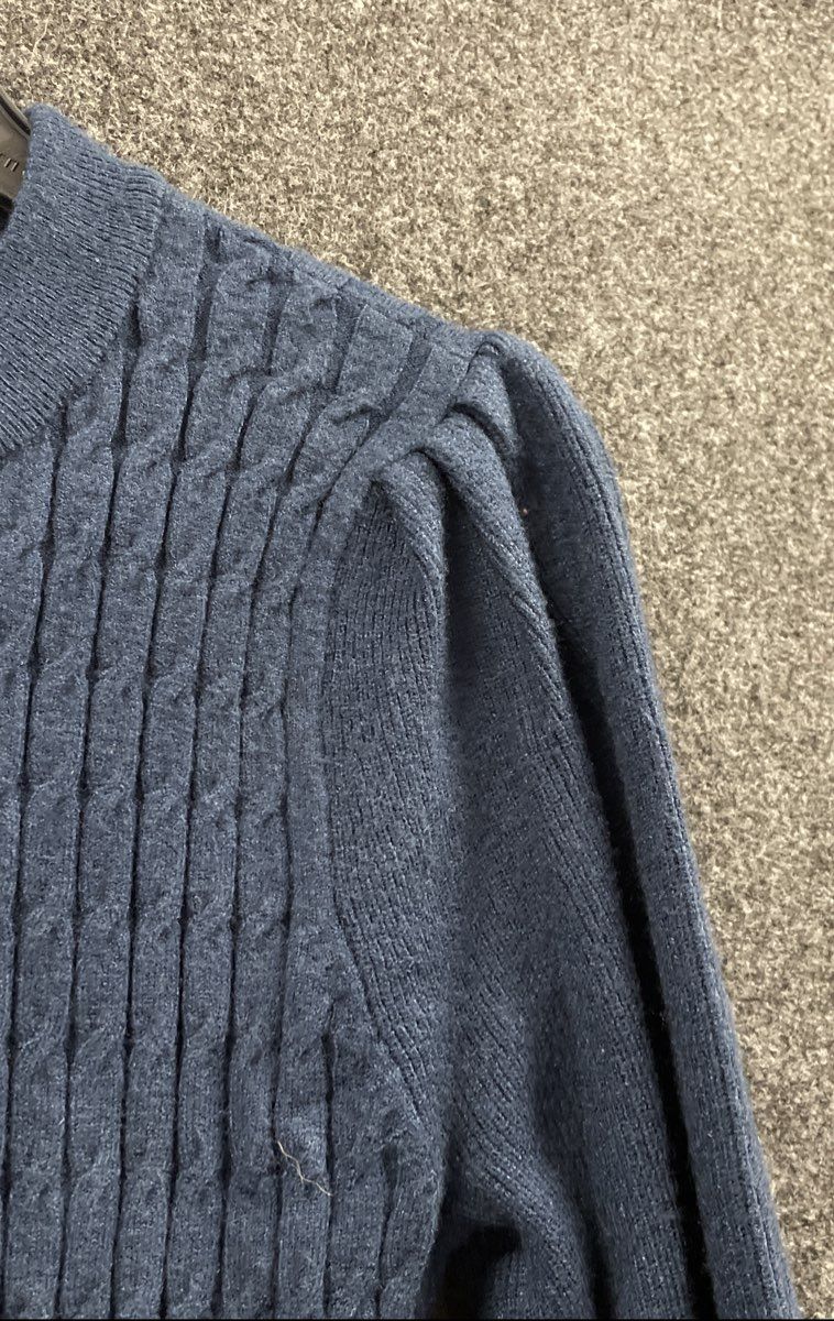 Biltmore Women's Blue Mini Cable Crew Sweater Rayon Blend Puff Sleeve NWT Sz S