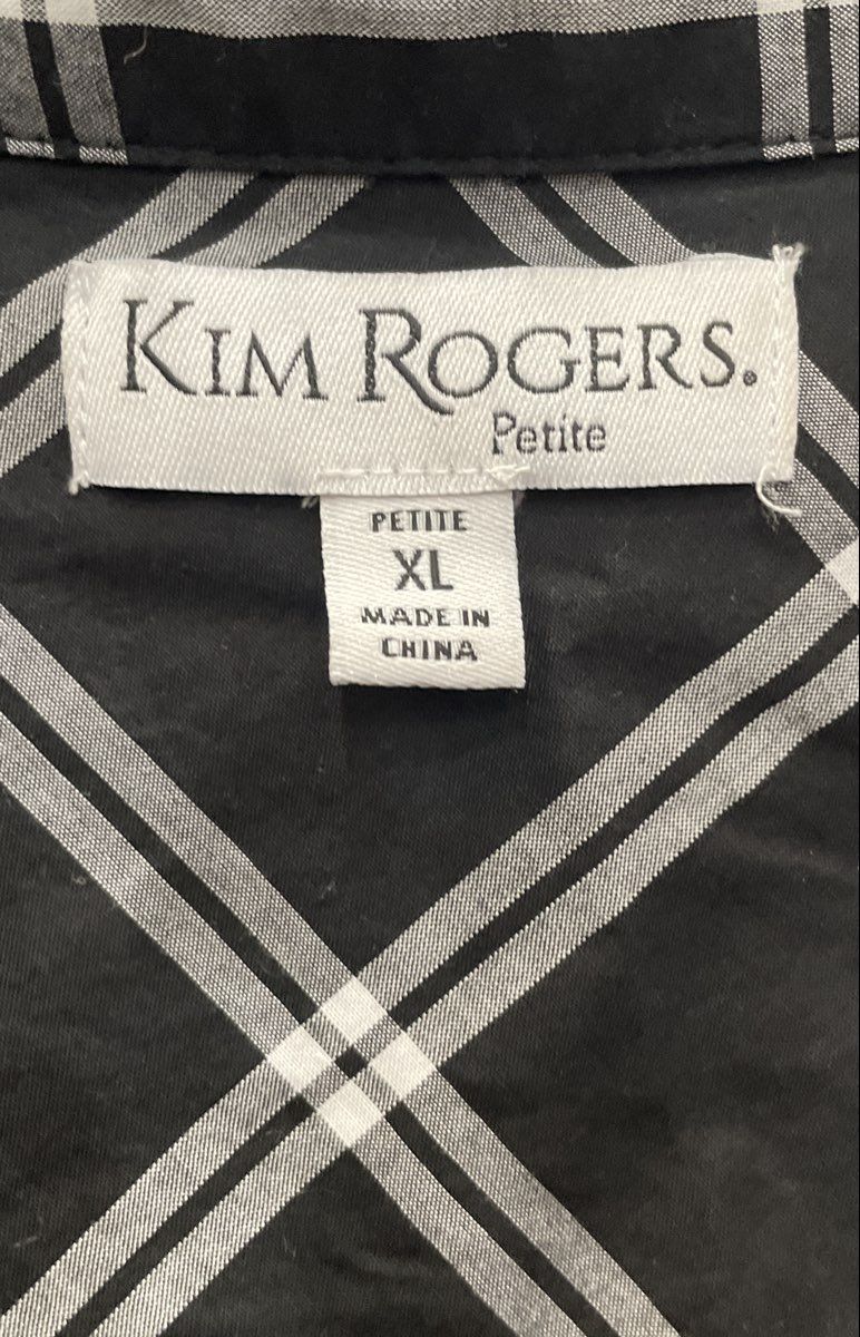 Kim Rogers Women's Black Plaid 100% Cotton Button Up Blouse Petite XL