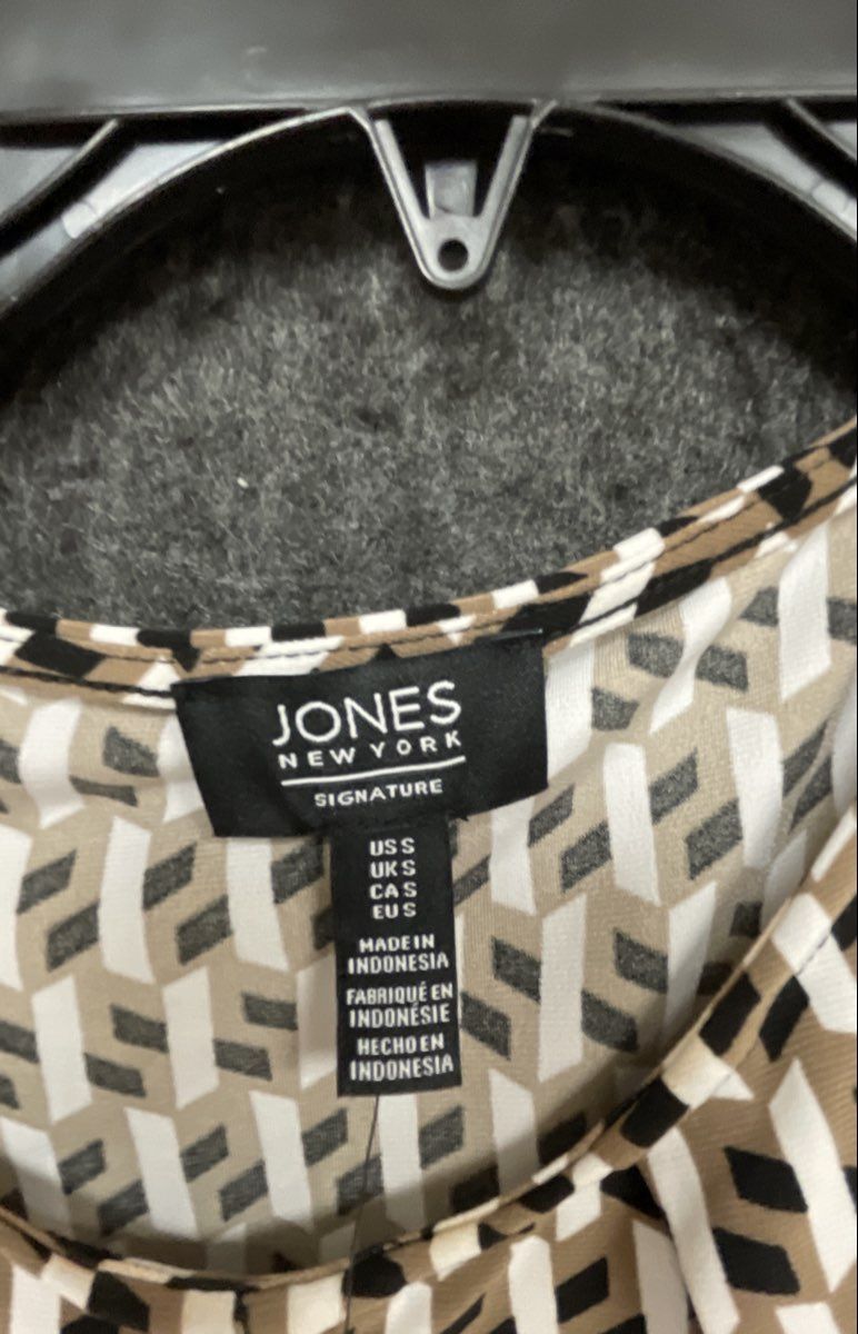 Jones New York Signature Women's Geometric Sleeveless Blouse Brown White S NWT
