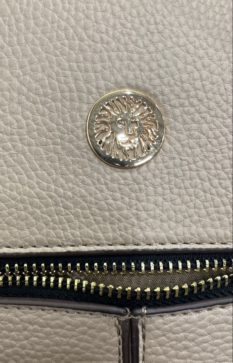 Anne Klein Grey Black Pebbled Satchel Crossbody Bag Gold Hardware