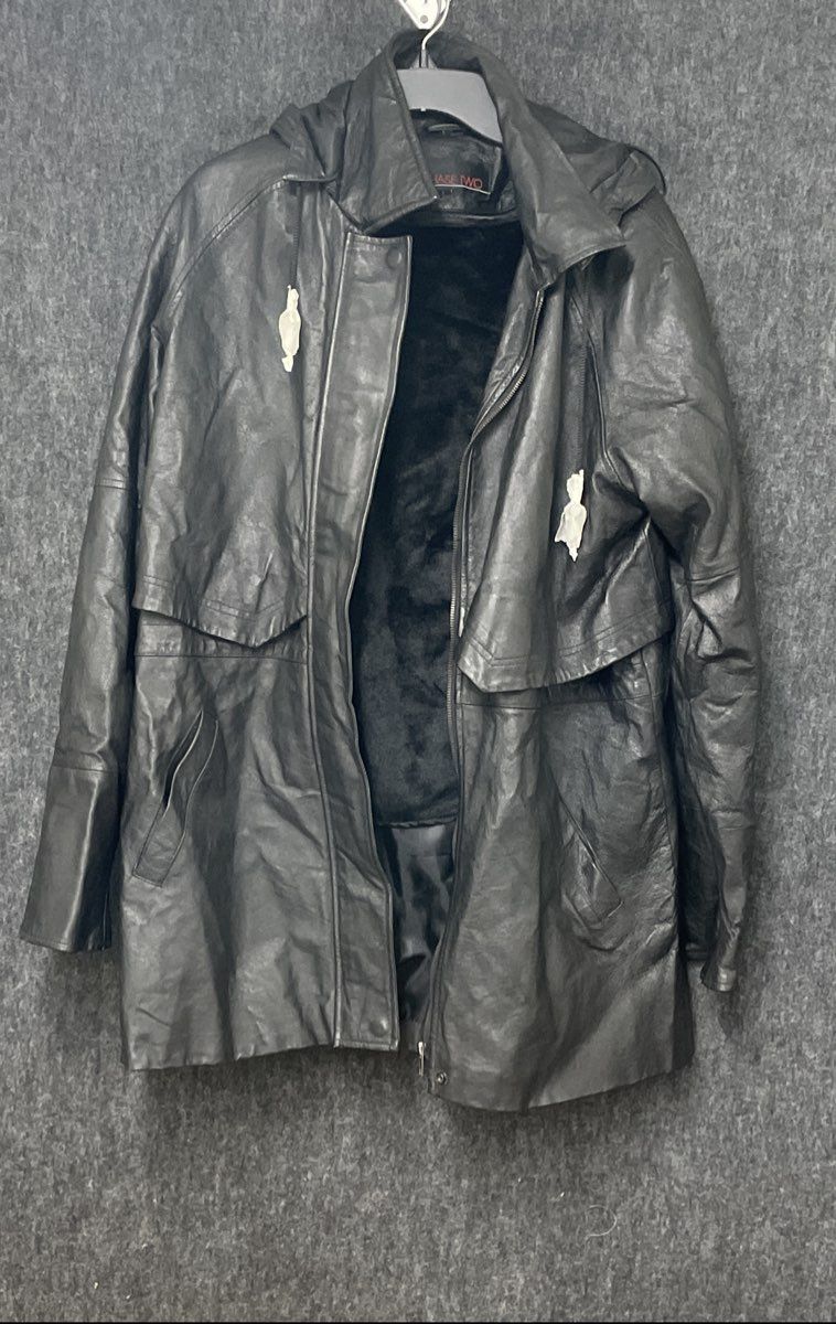 Phase Two Women's Black Genuine Leather Hooded Parka Coat Zip Out Liner Sz L