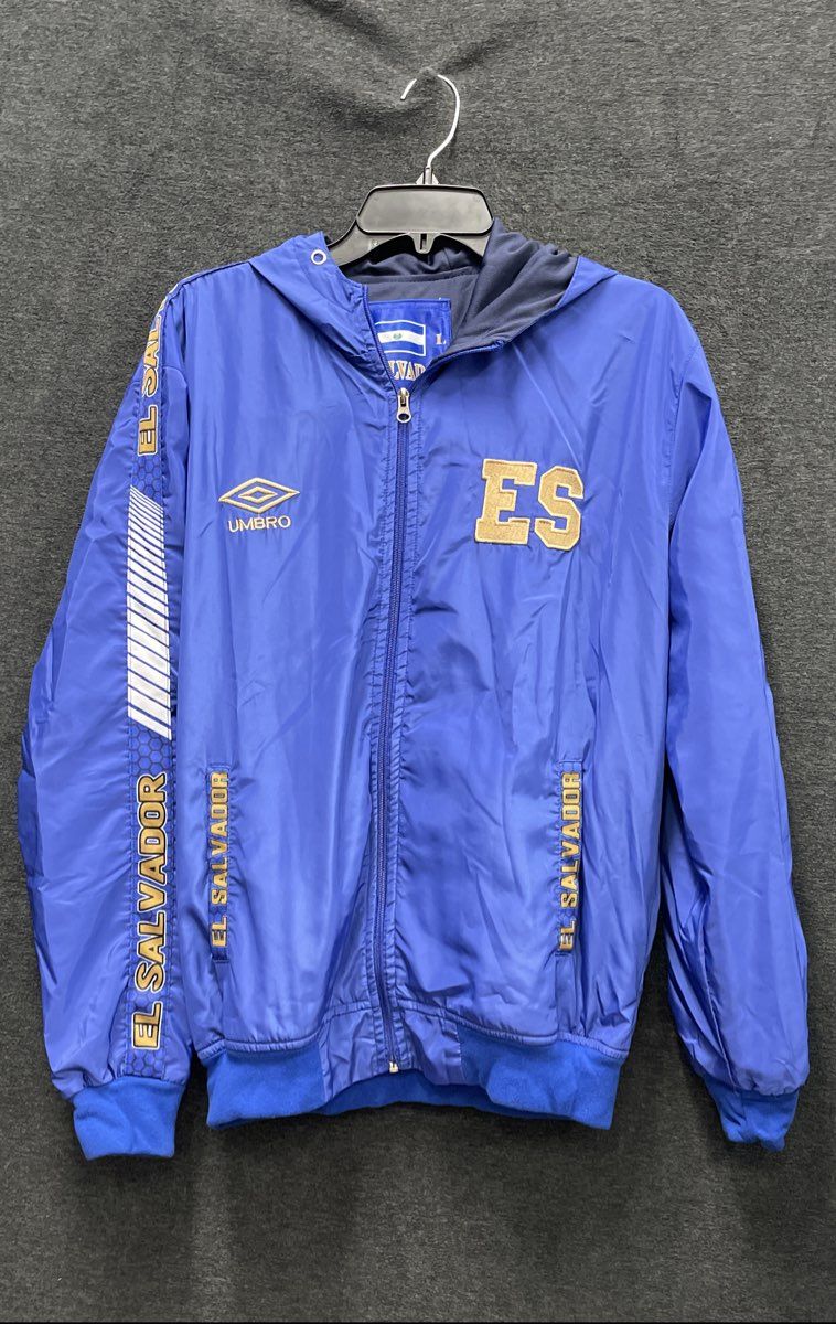 Umbro Men's El Salvador Hooded Windbreaker Jacket Blue Soccer Sz L
