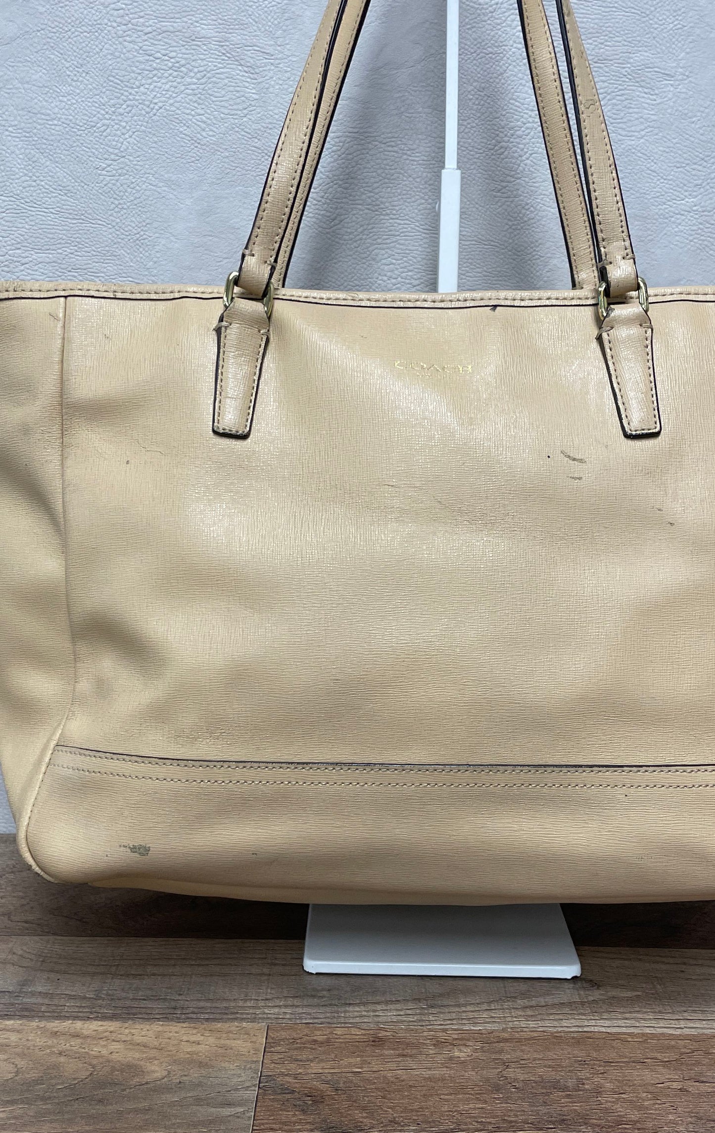 Coach Beige Saffiano Leather City Tote Bag Shoulder Bag Gold Hardware