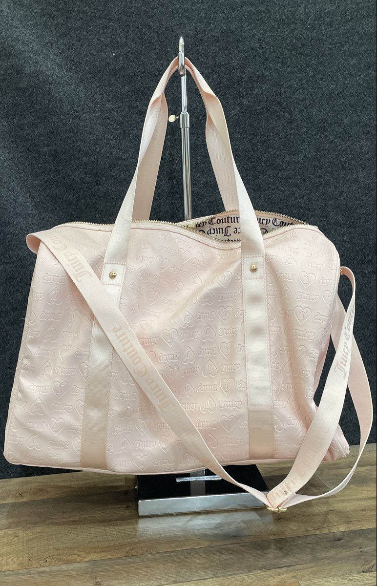 Juicy Couture Pink Leather Embossed Logo Duffle Weekender Travel Bag Large