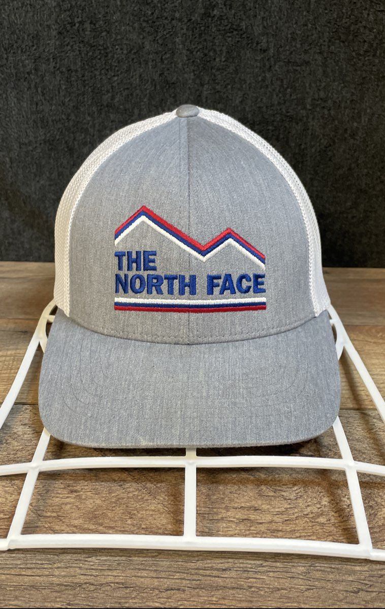 The North Face Men's Gray White Mountain Logo Flexfit Trucker Hat