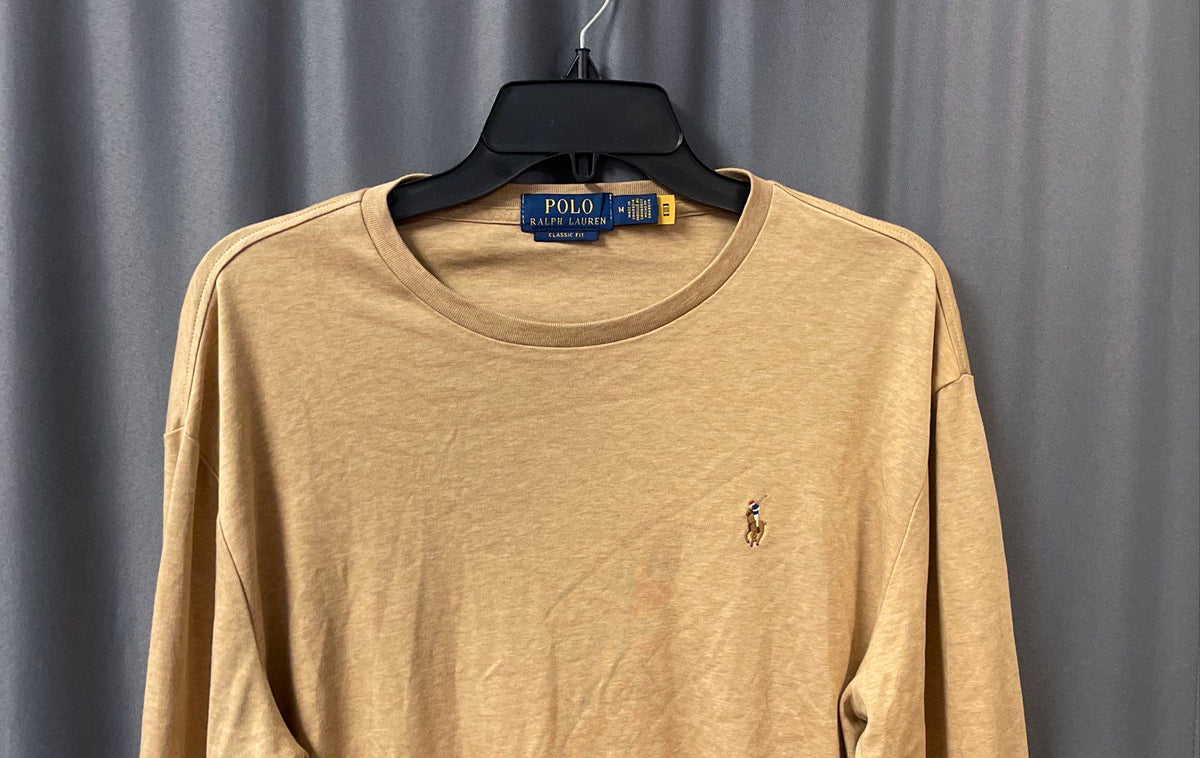 Polo Ralph Lauren Men's Classic Fit Long Sleeve Tee Tan Heathered Cotton Sz M