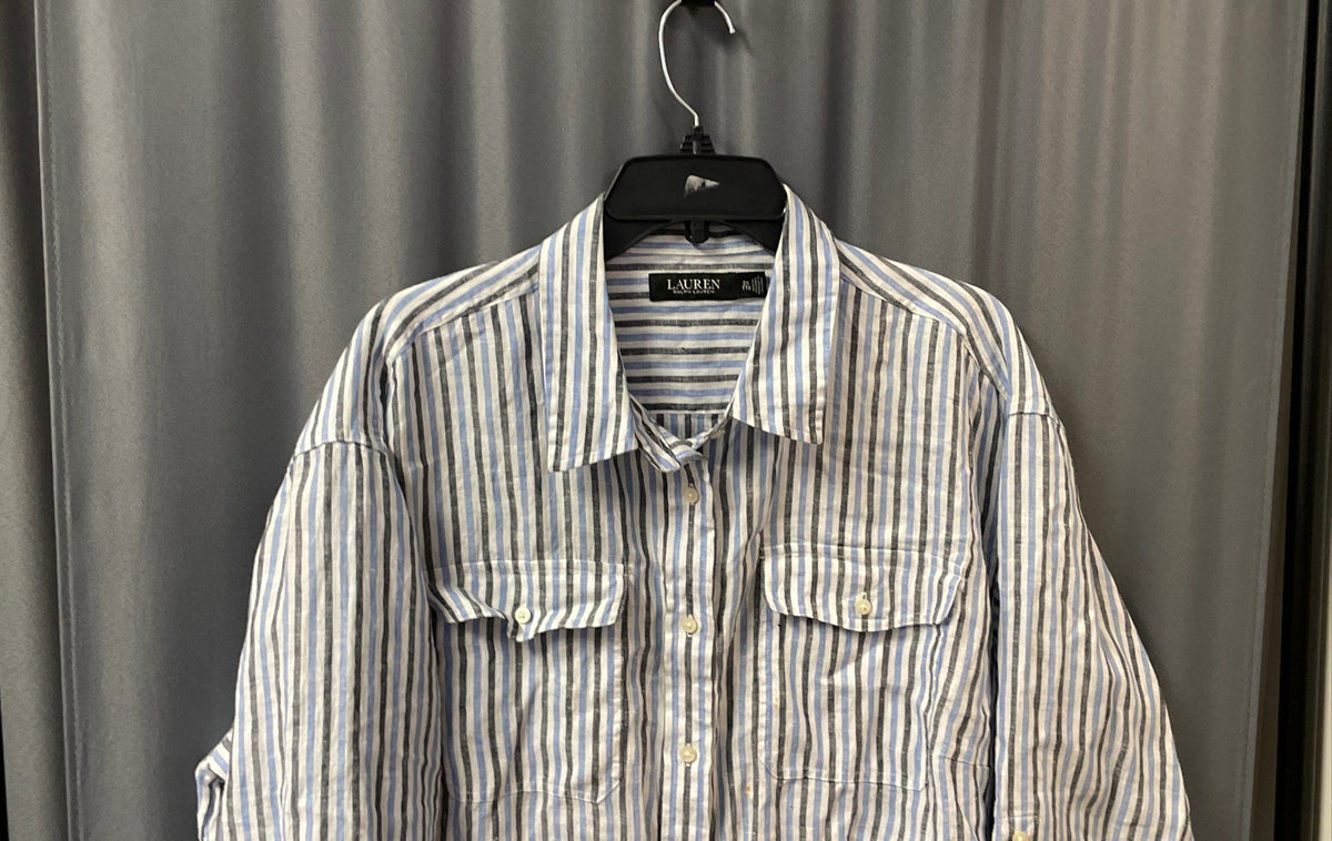 Lauren Ralph Lauren Women's Blue Black Striped Linen Tunic Shirt Sz 2X