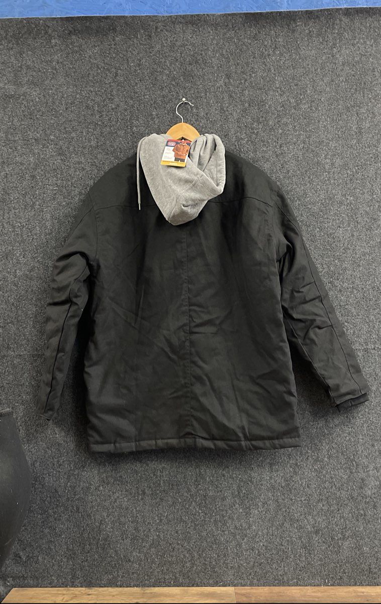 Wrangler Workwear Black Canvas Hooded Shirt Jacket Quilted Lined NWT Sz L