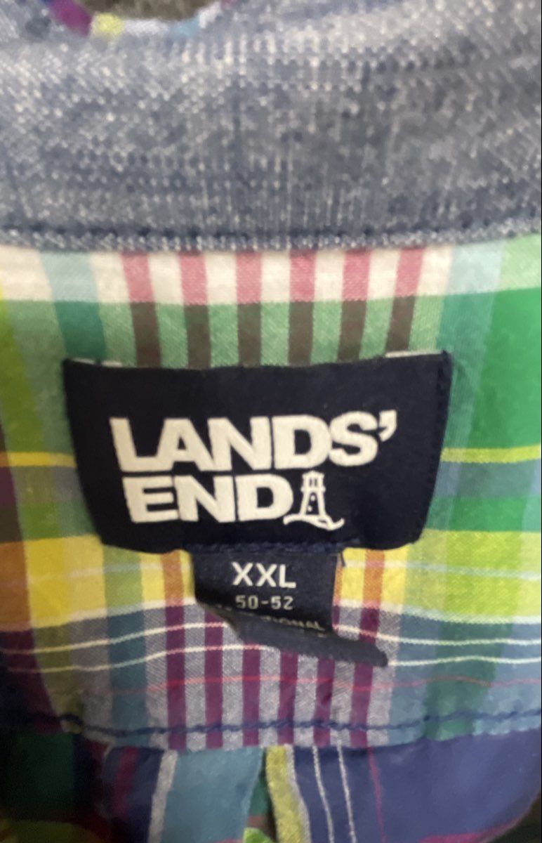 Lands' End Men's Short Sleeve Multicolor Plaid Button Down Shirt Sz XXL