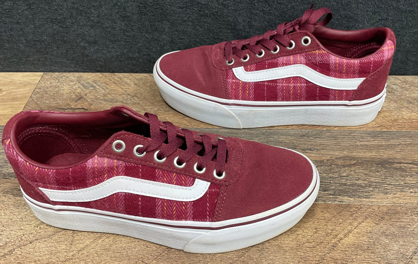 Vans Ward Burgundy Plaid Houndstooth Low Top Sneakers Women's Size 7.5