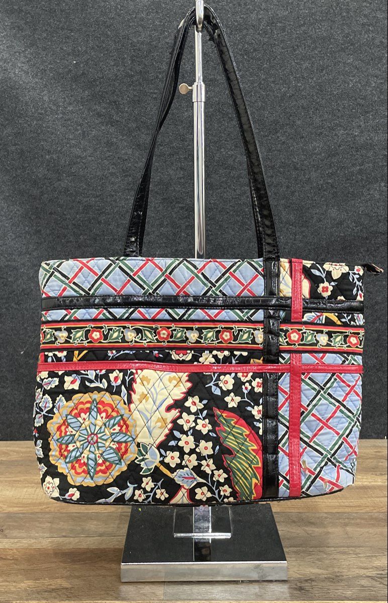 Vera Bradley Indigo Pop Quilted Cotton Tote Bag Large Floral Shoulder Bag