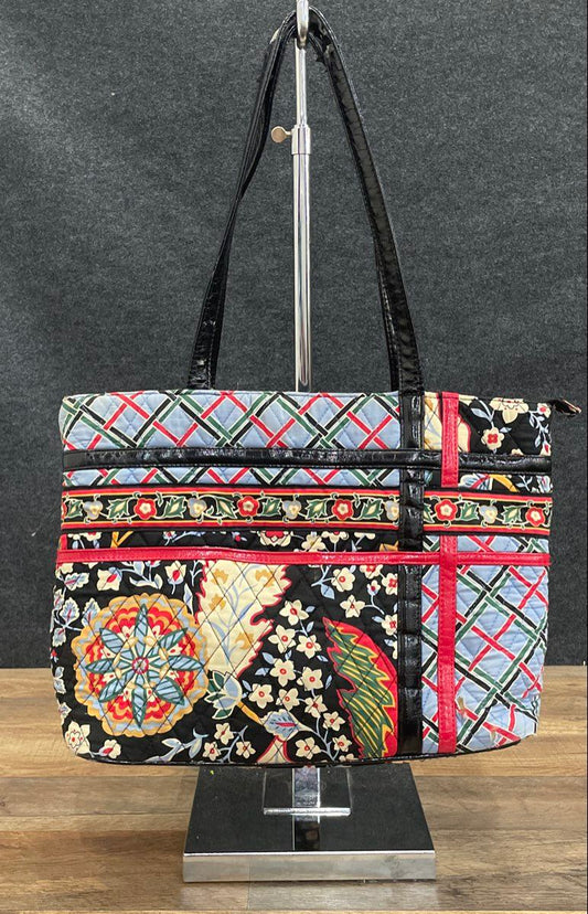 Vera Bradley Indigo Pop Quilted Cotton Tote Bag Large Floral Shoulder Bag