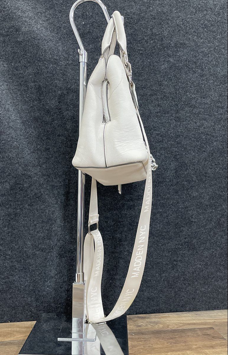 Madden NYC White Pebbled Leather Satchel Crossbody Handbag Silver Hardware