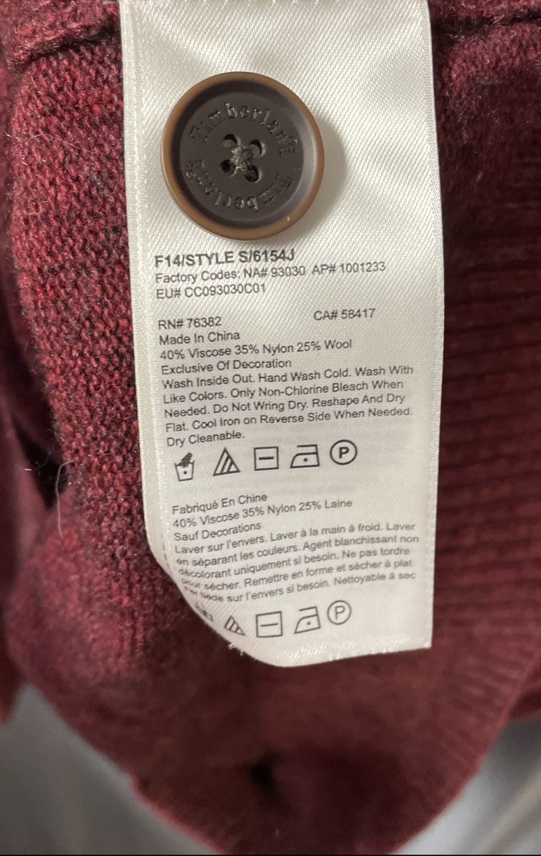 Timberland Men's Burgundy Heathered 1/4 Button Wool Blend Pullover Sweater Sz M