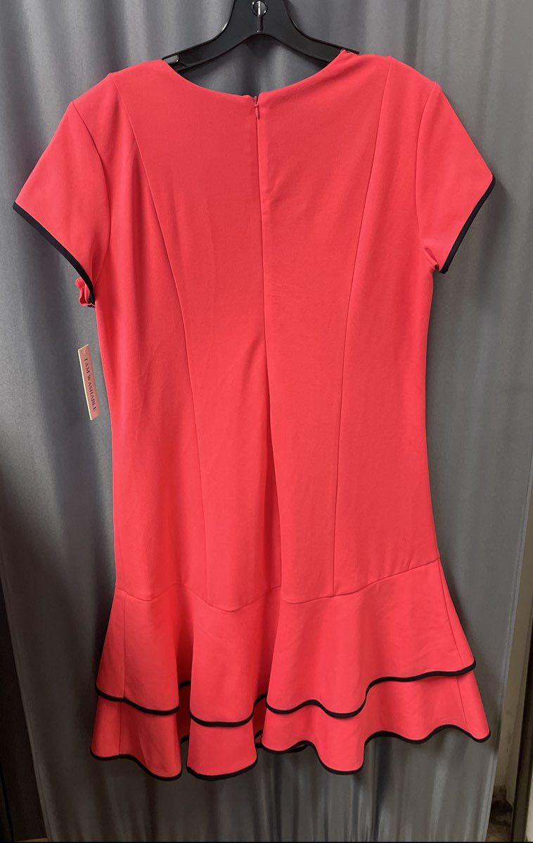 Shelby & Palmer Women's Grapefruit Pink Navy Tiered Ruffle Dress NWT Size 16