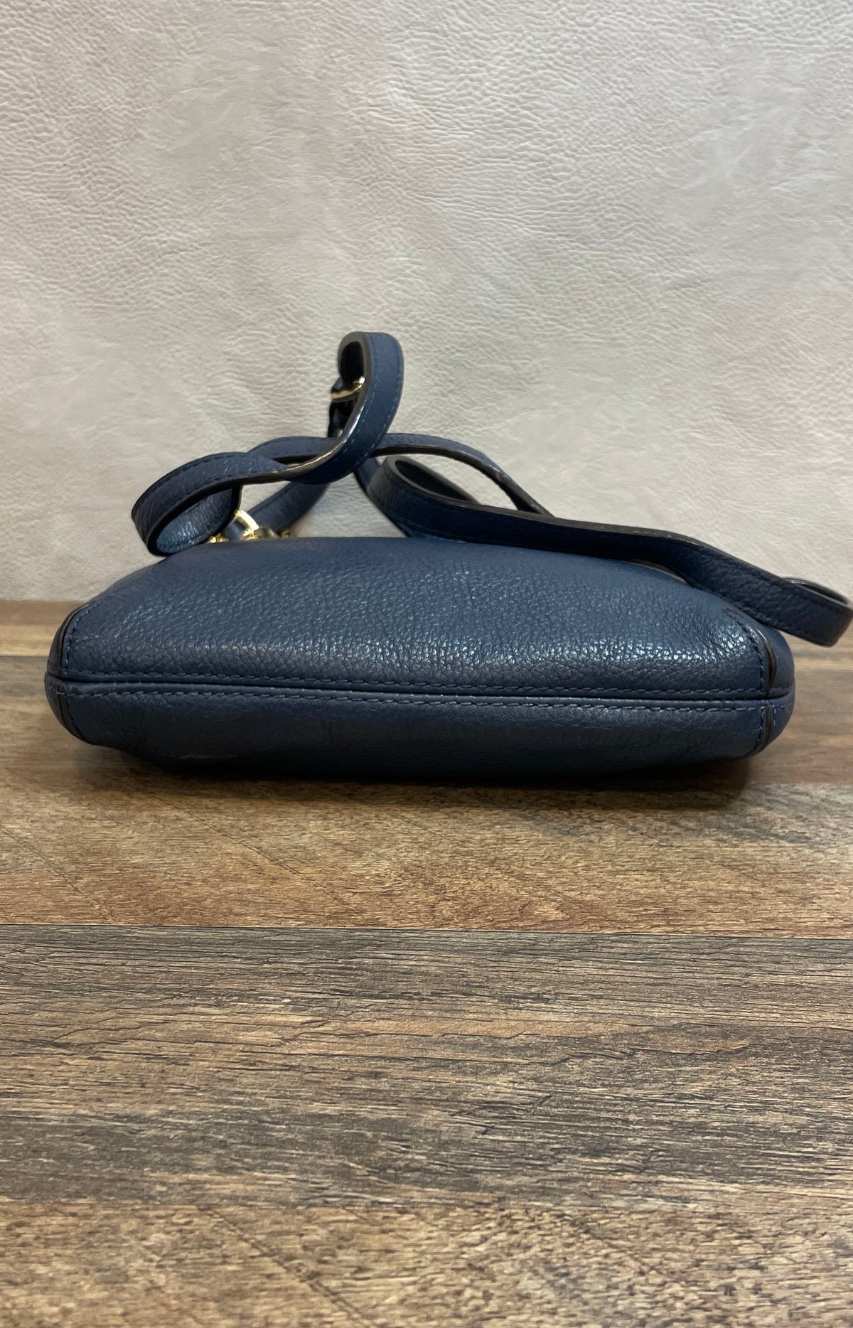 Michael Kors Navy Blue Pebbled Leather Bedford Crossbody Bag Gold Hardware