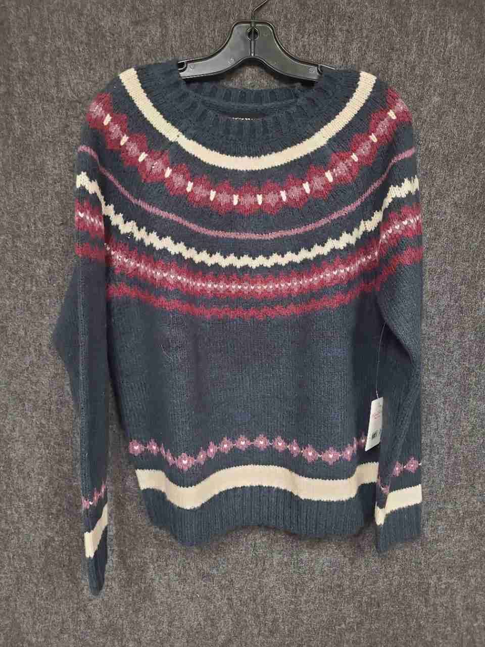 Lucky Brand Women's Navy Fair Isle Knit Yoke Pullover Sweater Sz S NWT