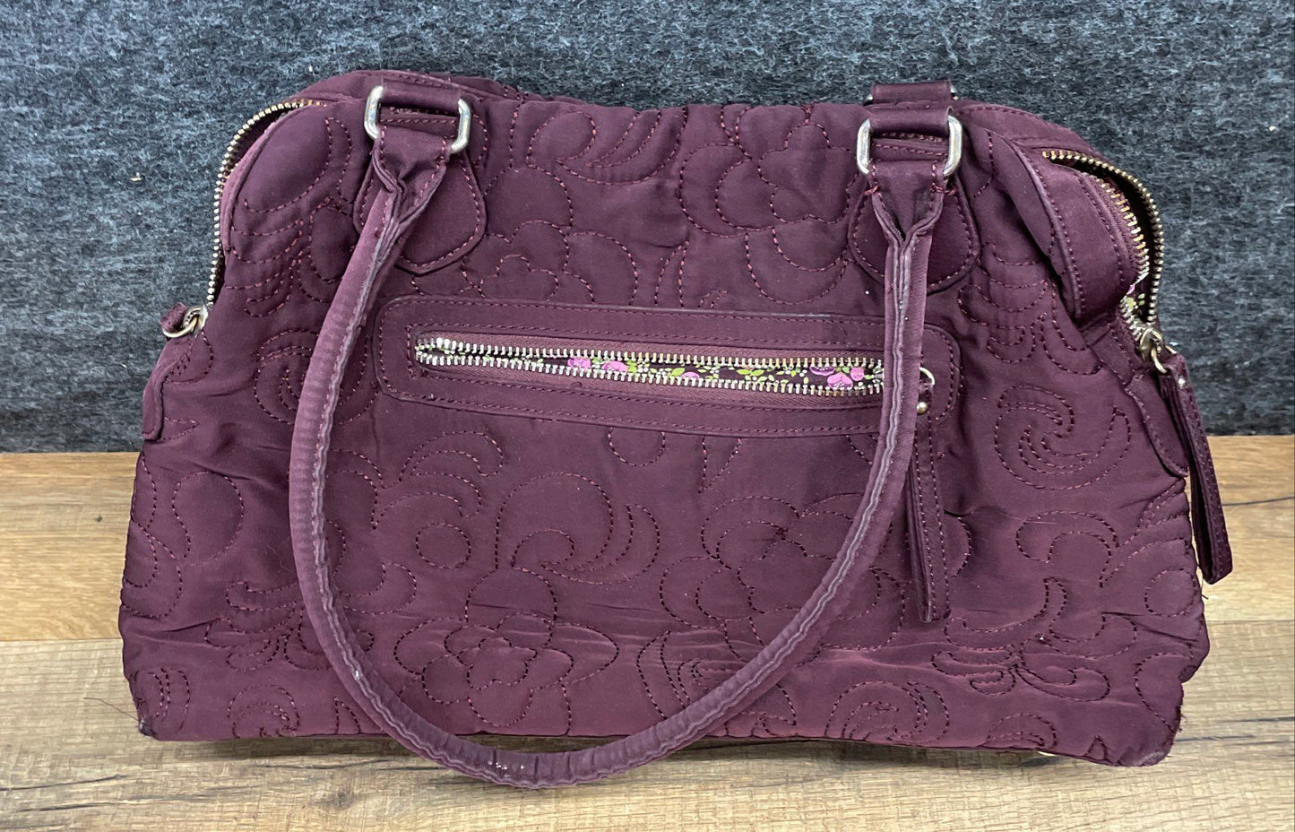 Vera Bradley Burgundy Quilted Microfiber Large Satchel Shoulder Bag