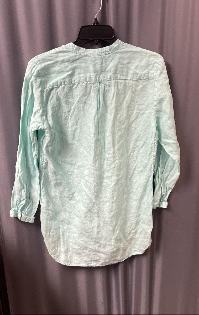 L.L.Bean Women's Aqua 100% Linen V-Neck High-Low Tunic Blouse Size S