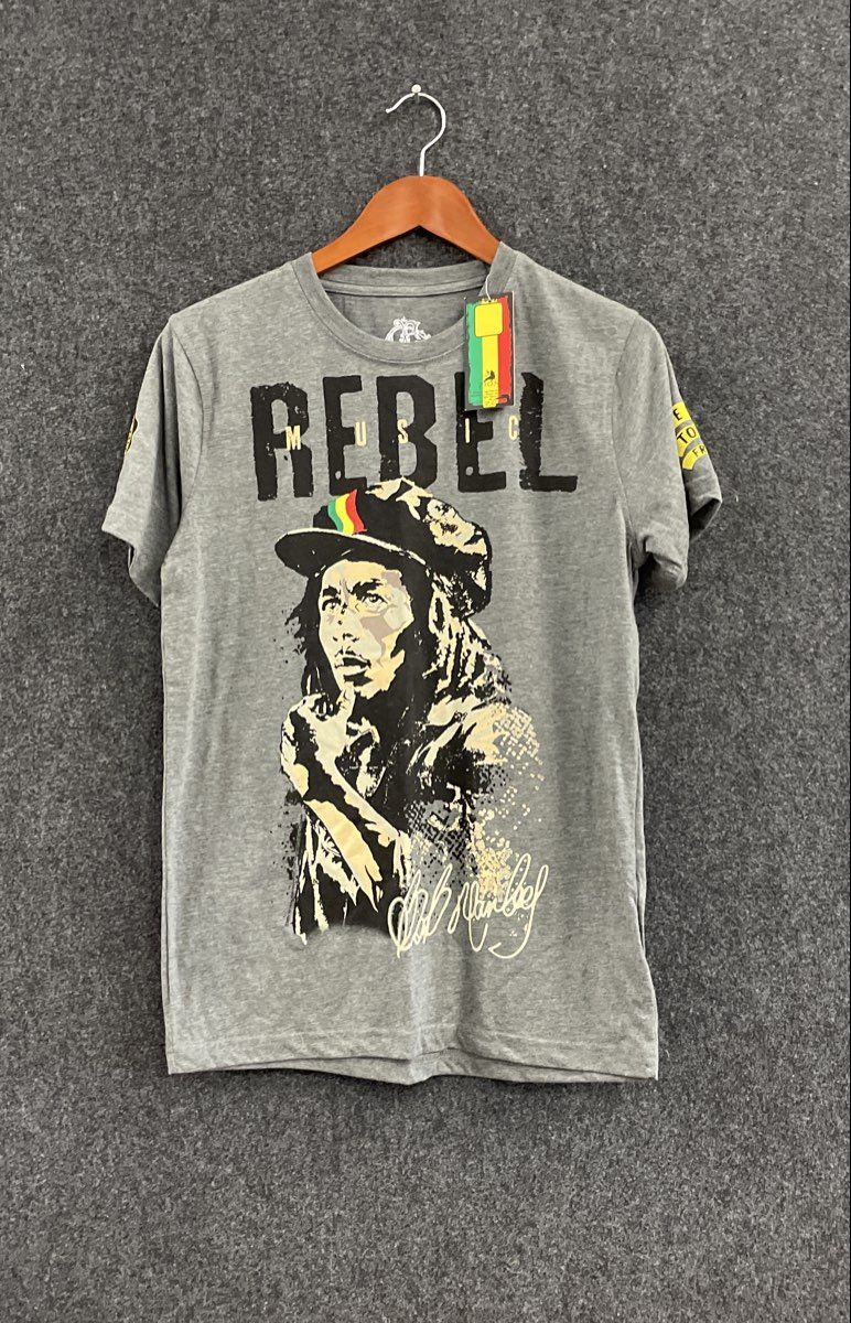 Catch A Fire Men's Bob Marley Rebel Music Graphic T-Shirt Gray Sz M NWT