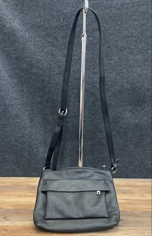 Universal Thread Black Faux Leather Crossbody Bag Front Pocket Silver Hardware
