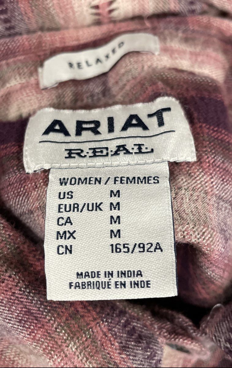 Ariat Women's REAL Relaxed Plaid Western Flannel Shirt Purple Sz M
