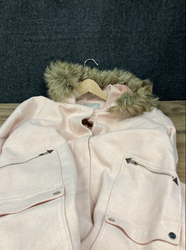 Woman Within Women's Pink Faux Fur Trim Hooded Parka Jacket Plus Size 34W