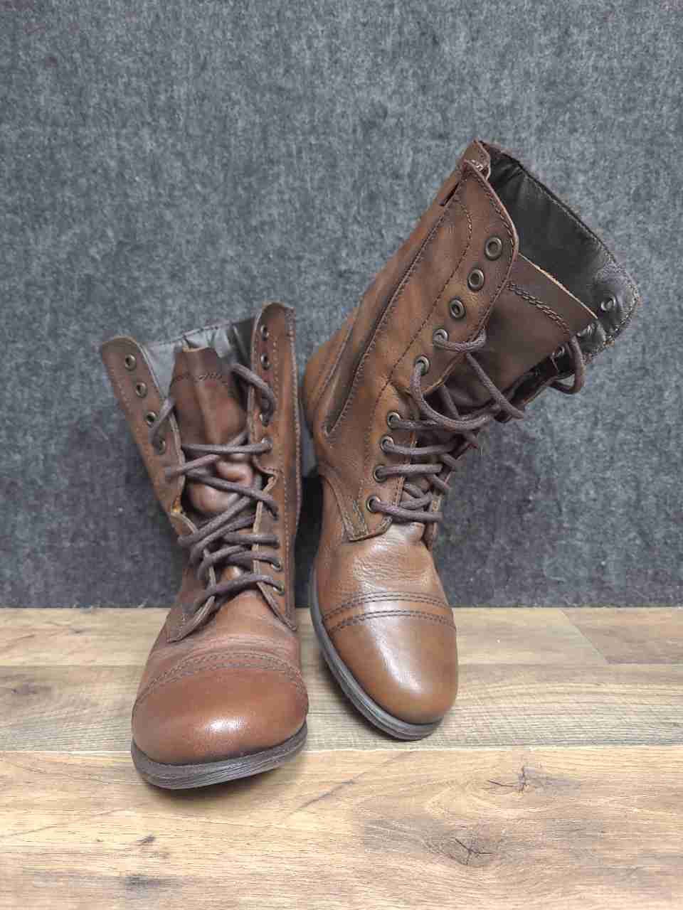 Steve Madden Troopa Brown Leather Lace Up Side Zip Combat Boots Size 9